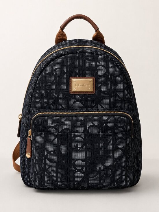 Calvin Klein Handbags - Calvin Klein Monogram Mini Backpack Navy Brown Gold Logo Everyday Travel Bag